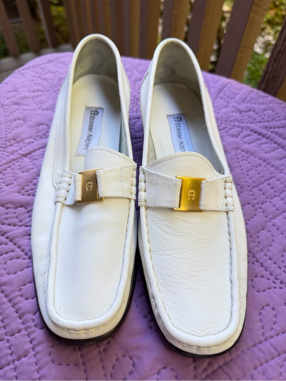 Elegant Etienne Aigner loafers genuine leather white size 9